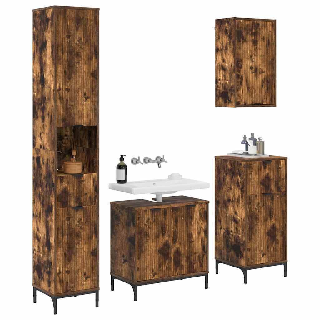 Bathroom Furniture Set Smoked Oak Engineered wood, Metal - Bargainia.com - 