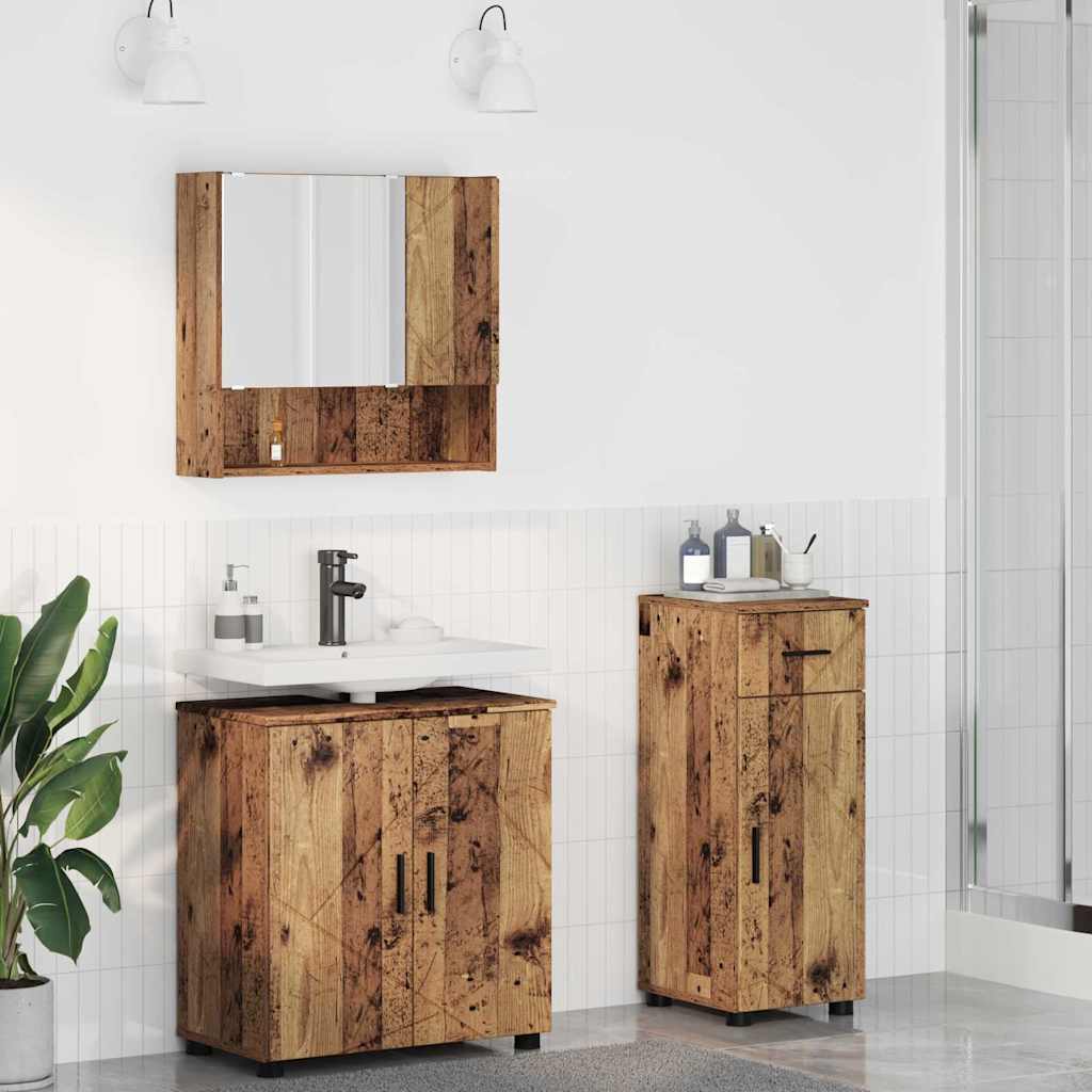 Bathroom Furniture Set with Door 3 pcs Old wood 61 x 35 x 64 cm - Bargainia.com - 