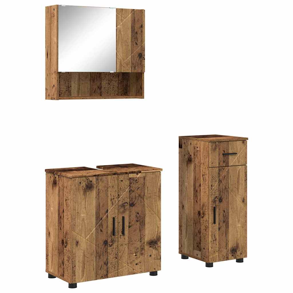 Bathroom Furniture Set with Door 3 pcs Old wood 61 x 35 x 64 cm - Bargainia.com - 
