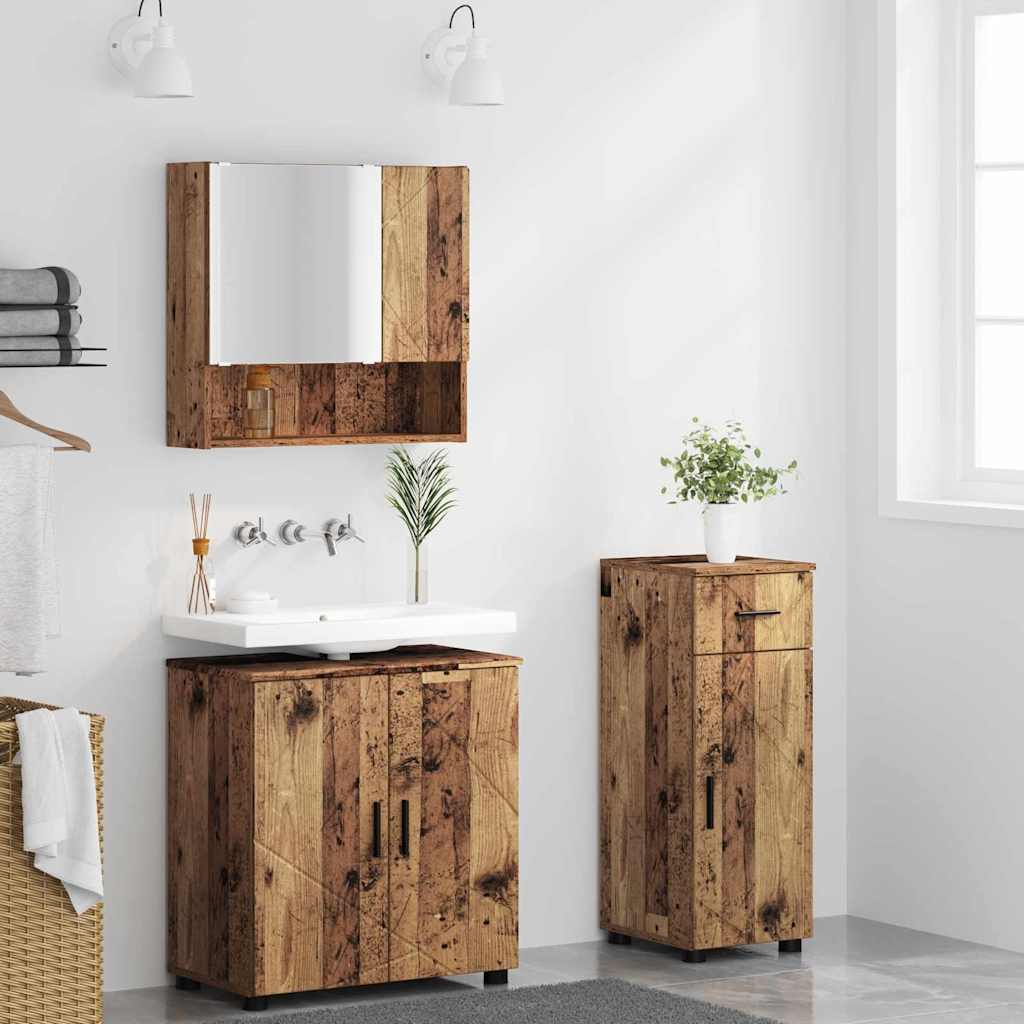 Bathroom Furniture Set with Door 3 pcs Old wood 61 x 35 x 64 cm - Bargainia.com - 