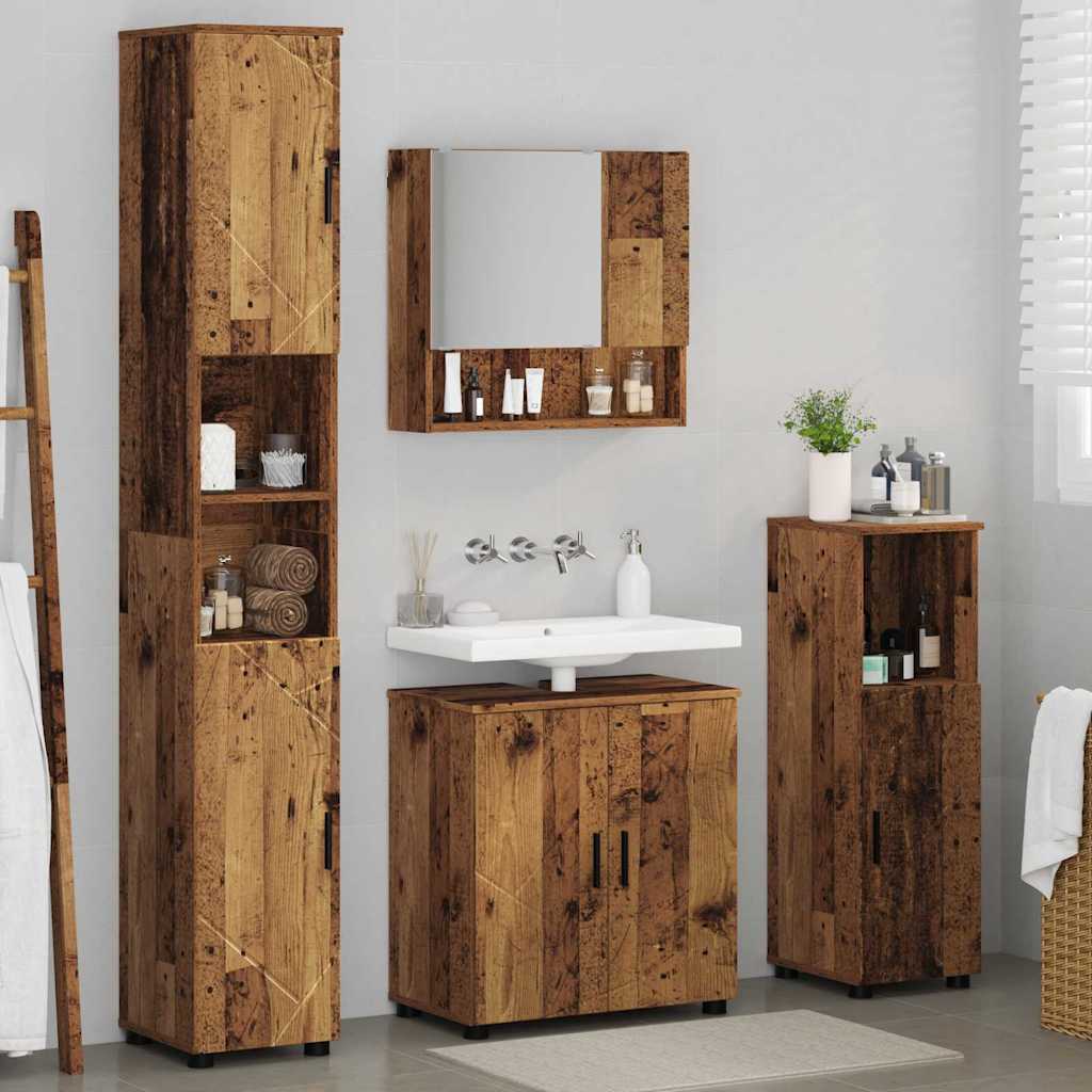 Bathroom Furniture Set with Door 4 pcs Old wood 61 x 35 x 64 cm - Bargainia.com - 