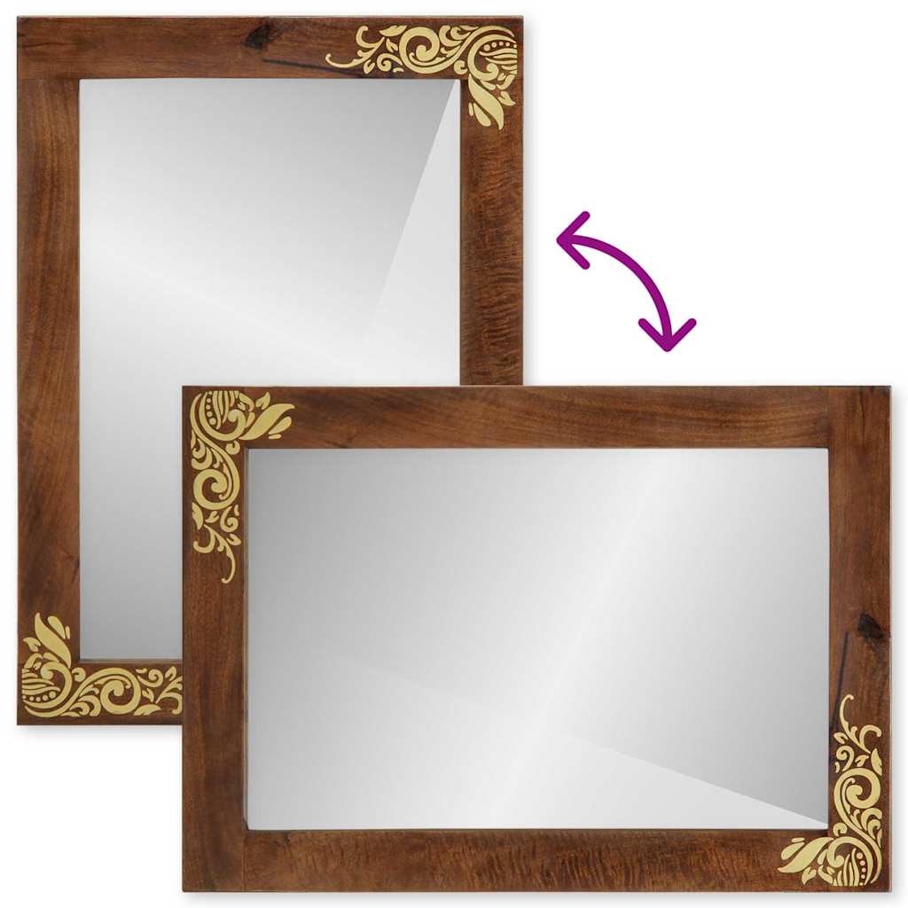 Bathroom Mirror Brown 50 x 70 x 3 cm Solid Mango wood and Glass - Bargainia.com - 