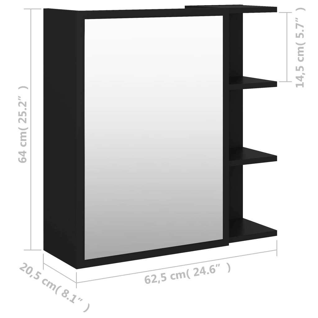 Bathroom Mirror Cabinet Black 62.5x20.5x64 cm Engineered Wood - Bargainia.com - 8720286212226 - 803309