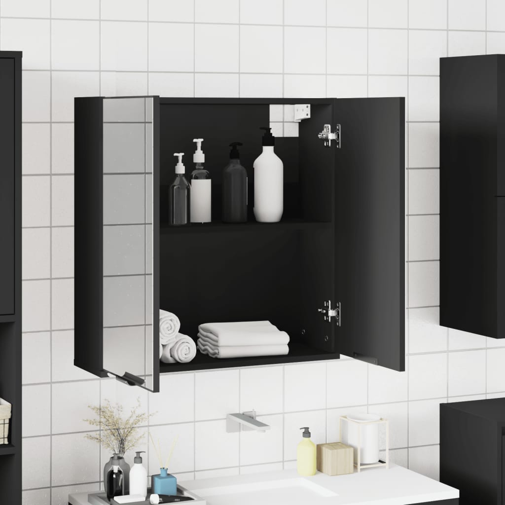 Bathroom Mirror Cabinet Black 64x20x67 cm Engineered Wood - Bargainia.com - 