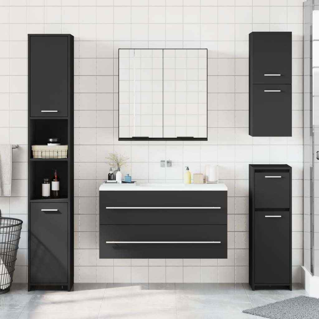 Bathroom Mirror Cabinet Black 64x20x67 cm Engineered Wood - Bargainia.com - 