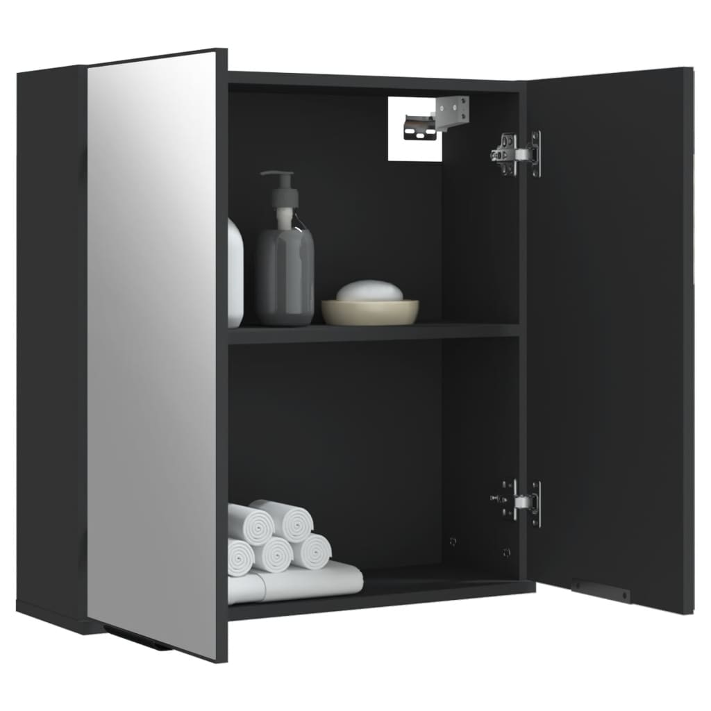Bathroom Mirror Cabinet Black 64x20x67 cm Engineered Wood - Bargainia.com - 