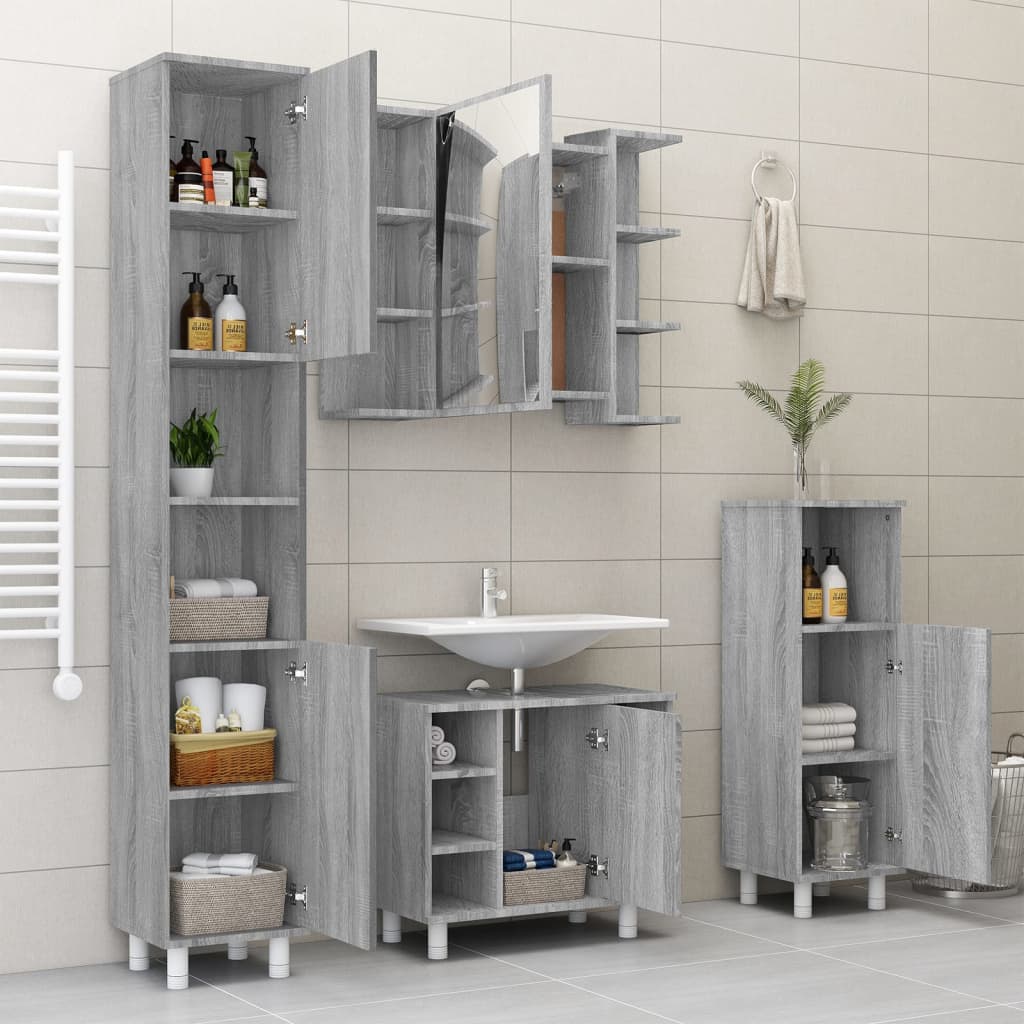 Bathroom Mirror Cabinet Grey Sonoma 80x20.5x64cm Engineered Wood - Bargainia.com - 
