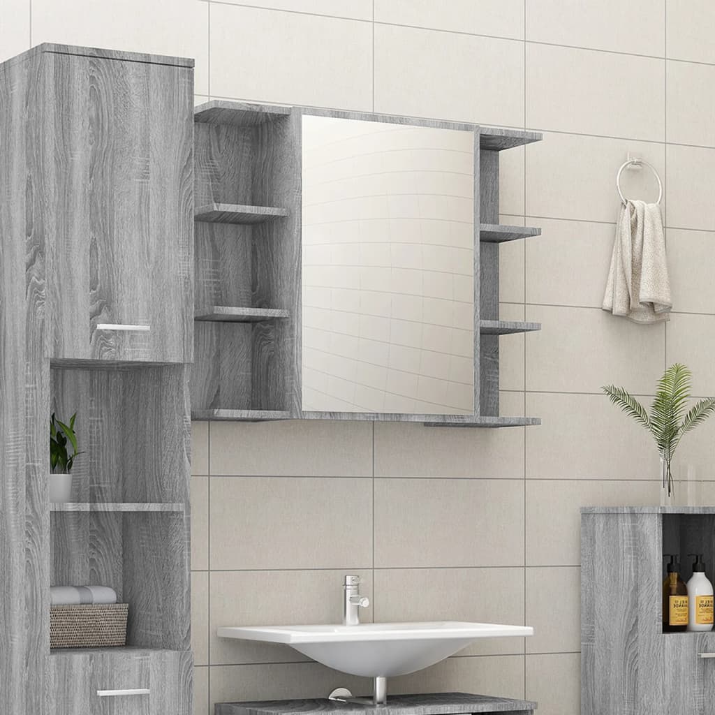 Bathroom Mirror Cabinet Grey Sonoma 80x20.5x64cm Engineered Wood - Bargainia.com - 