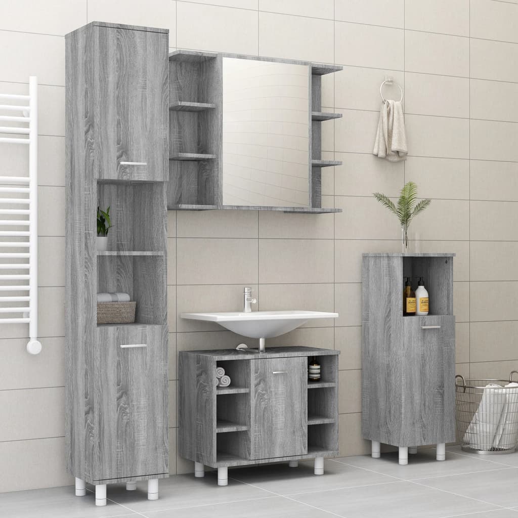 Bathroom Mirror Cabinet Grey Sonoma 80x20.5x64cm Engineered Wood - Bargainia.com - 