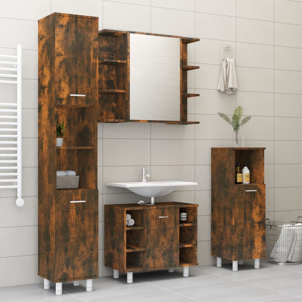 Bathroom Mirror Cabinet Smoked Oak 80x20.5x64 cm Engineered Wood - Bargainia.com - 
