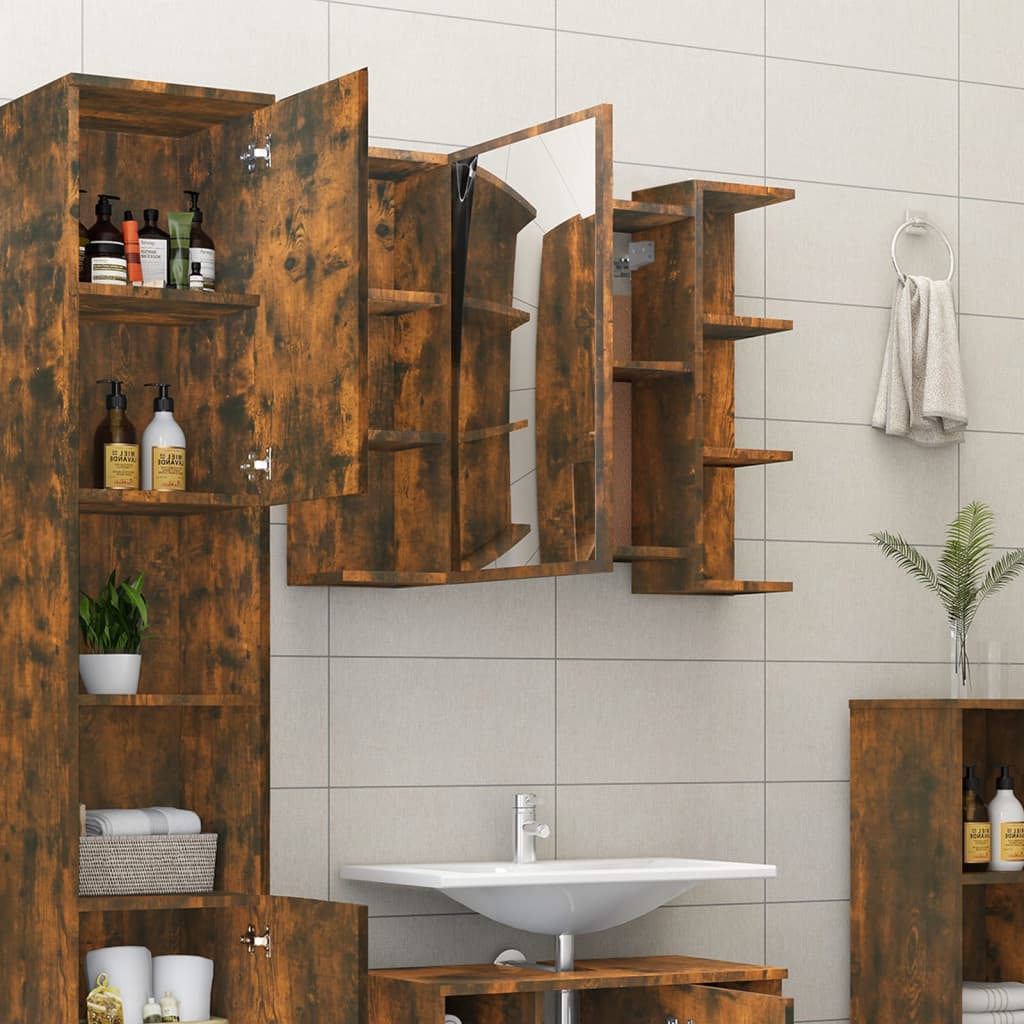 Bathroom Mirror Cabinet Smoked Oak 80x20.5x64 cm Engineered Wood - Bargainia.com - 