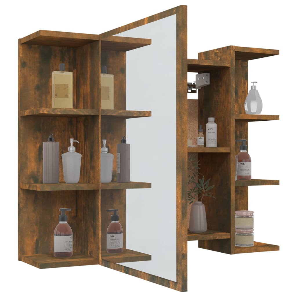 Bathroom Mirror Cabinet Smoked Oak 80x20.5x64 cm Engineered Wood - Bargainia.com - 