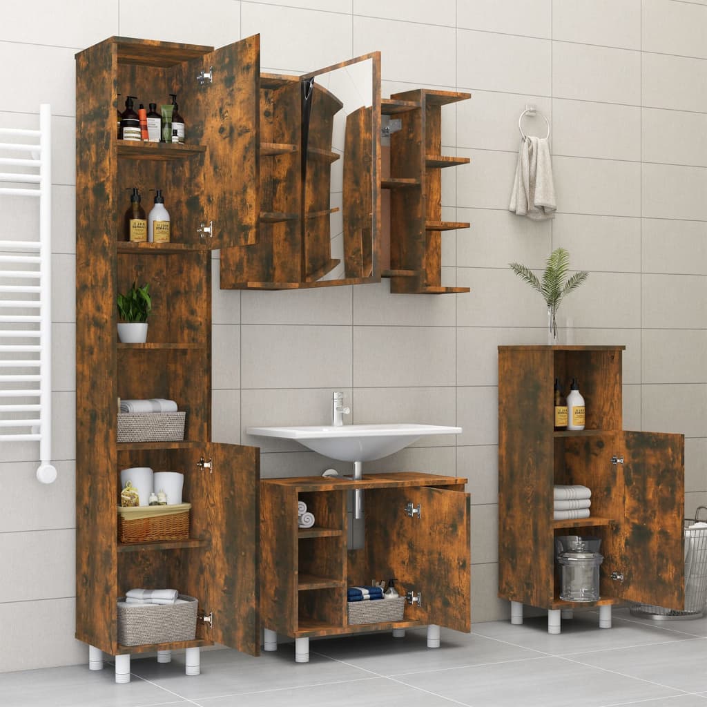 Bathroom Mirror Cabinet Smoked Oak 80x20.5x64 cm Engineered Wood - Bargainia.com - 