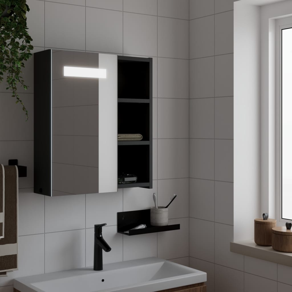 Bathroom Mirror Cabinet with LED Light Black 45x13x52 cm - Bargainia.com - 