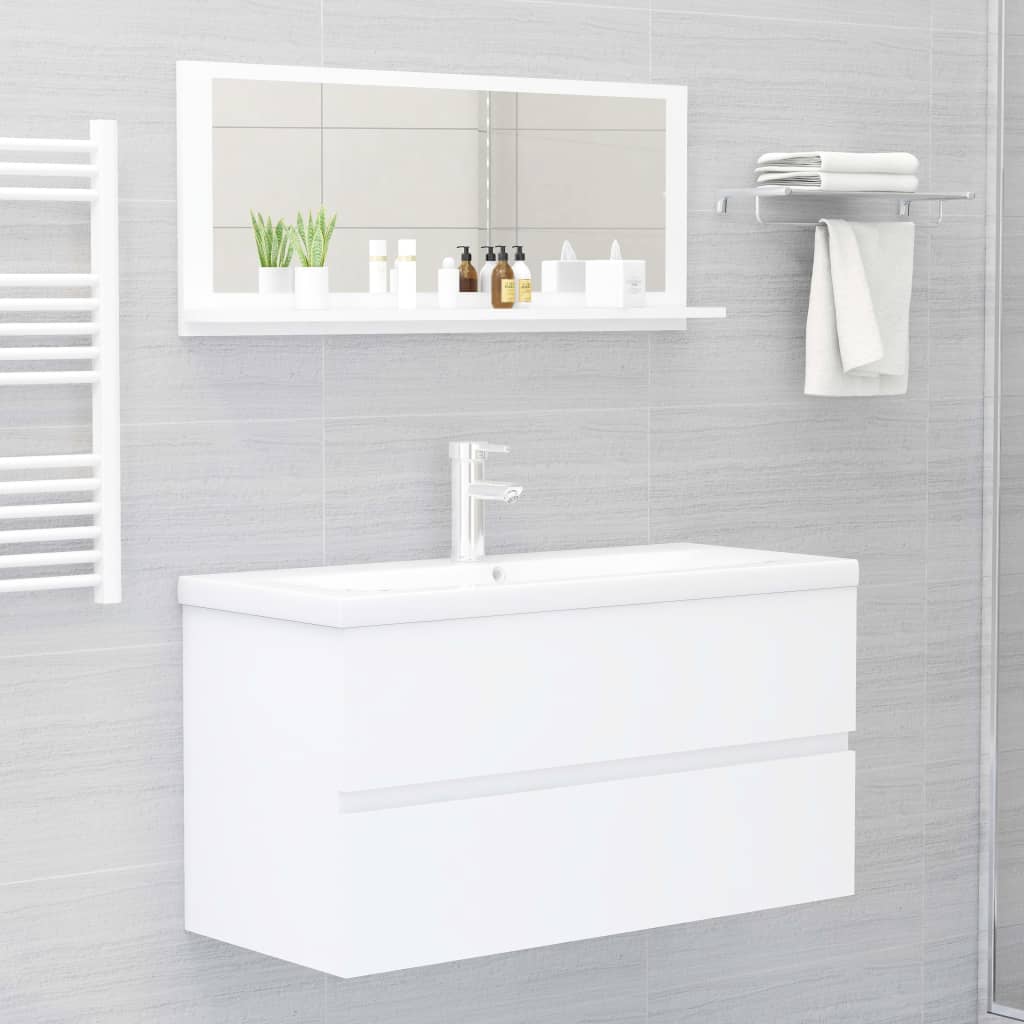 Bathroom Mirror White 90x10.5x37 cm Engineered Wood - Bargainia.com - 