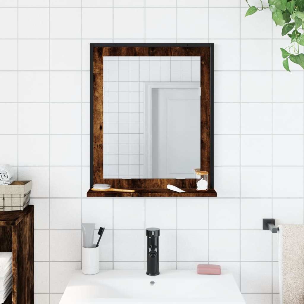 Bathroom Mirror with Shelf Smoked Oak 50x12x60 cm Engineered Wood - Bargainia.com - 8721012377141 - 842418