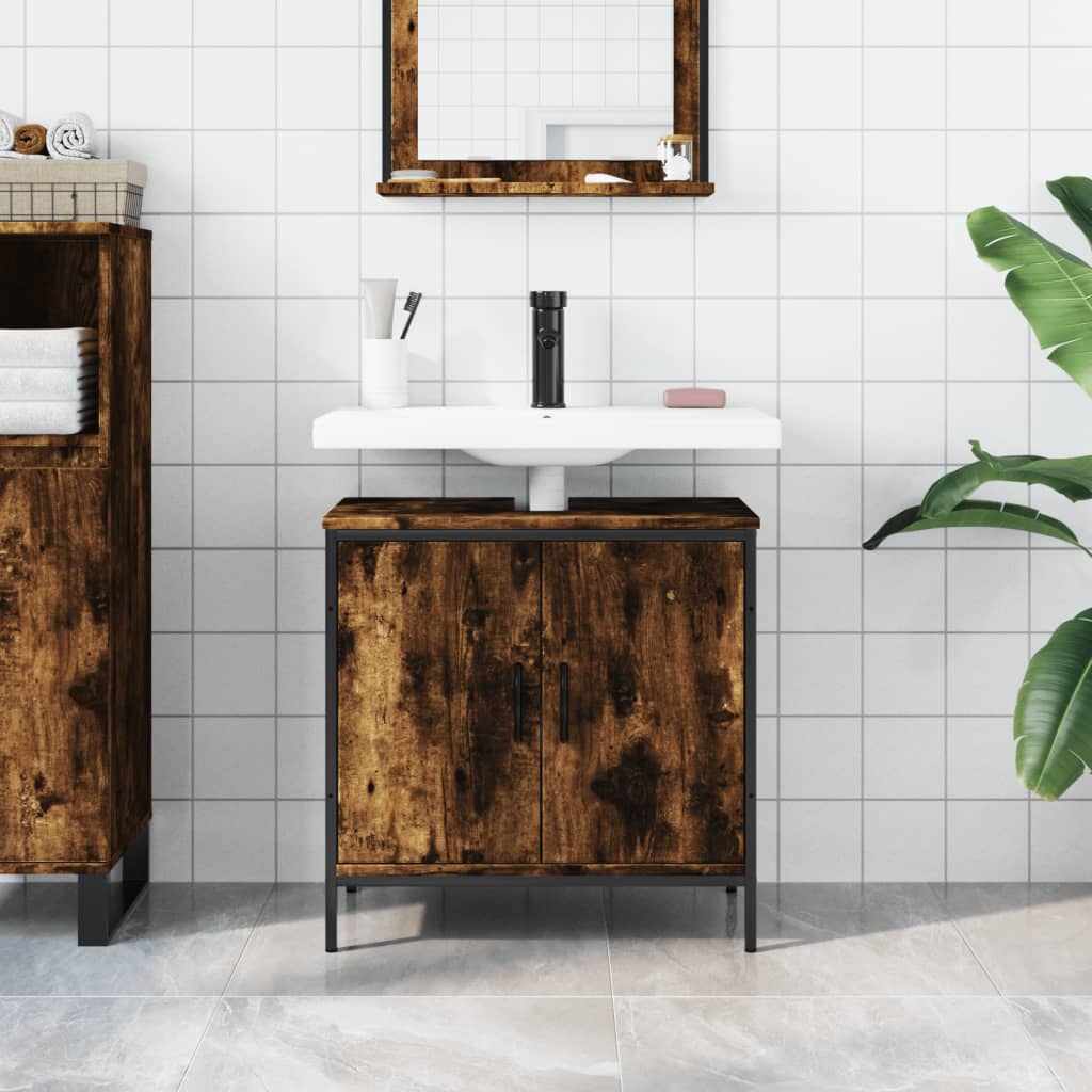 Bathroom Sink Cabinet Smoked Oak 60x30x60 cm Engineered Wood - Bargainia.com - 