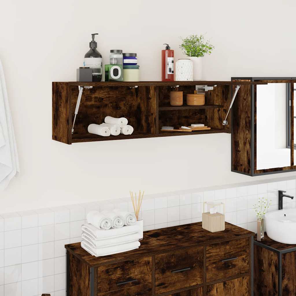 Bathroom Wall Cabinet Smoked Oak 100x25x30 cm Engineered Wood - Bargainia.com - 