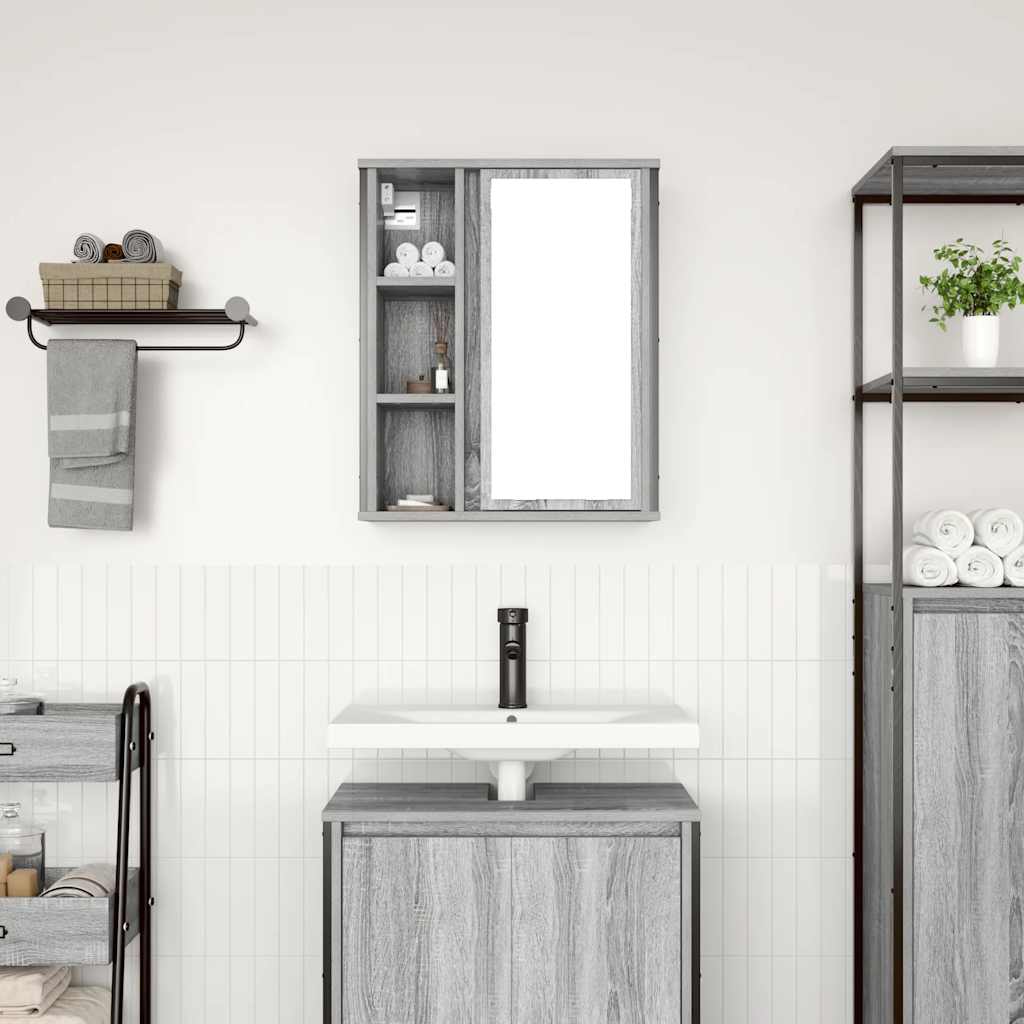 Bathroom Wall Cabinet with Mirror Grey Sonoma 50x21x60 cm - Bargainia.com - 