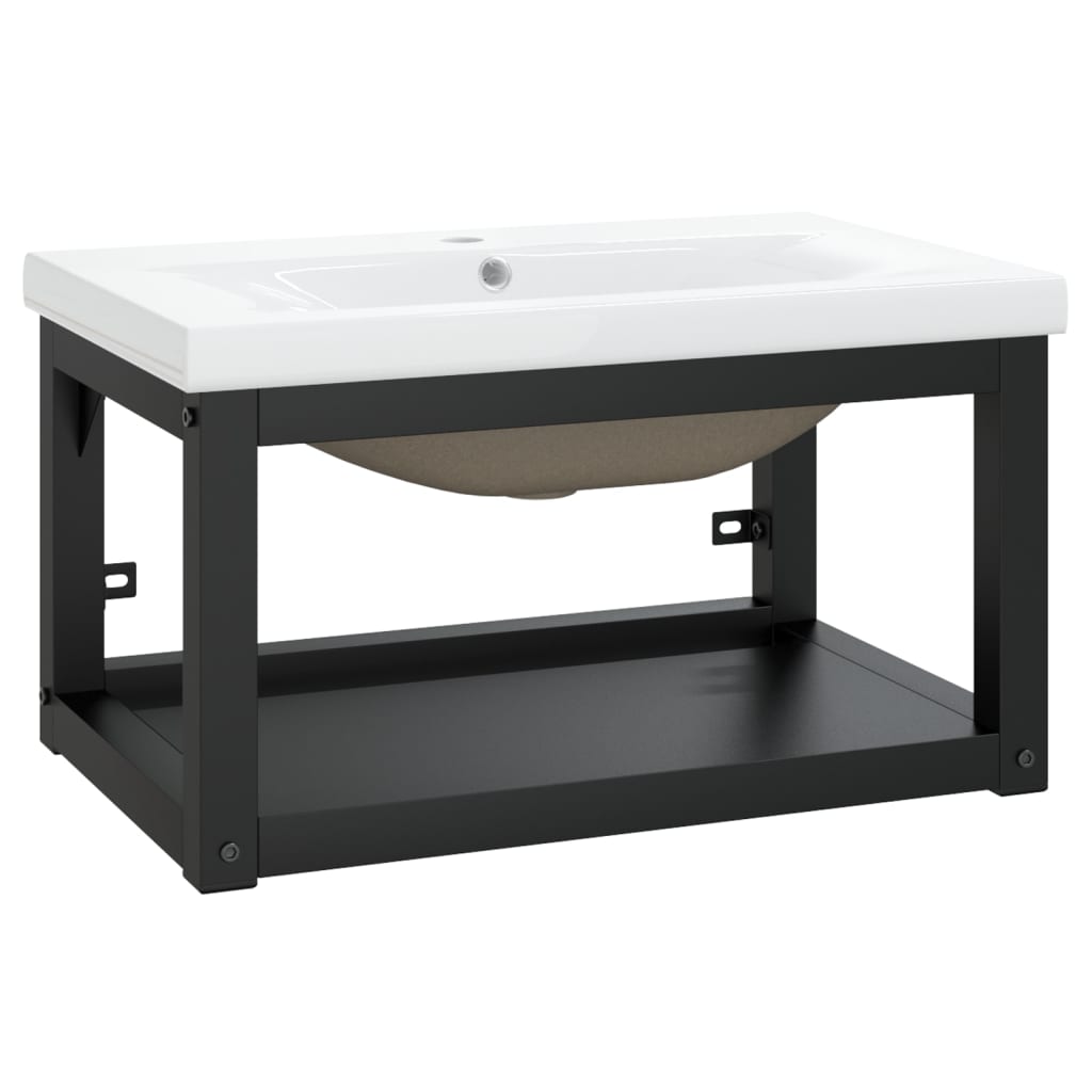 Bathroom Washbasin Frame with Built - in Basin Black Iron - Bargainia.com - 