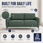 Brixton Green Linen Look Fabric 3 Seater Sofa, Modern Couch with Foam Cushions and Black Steel Legs