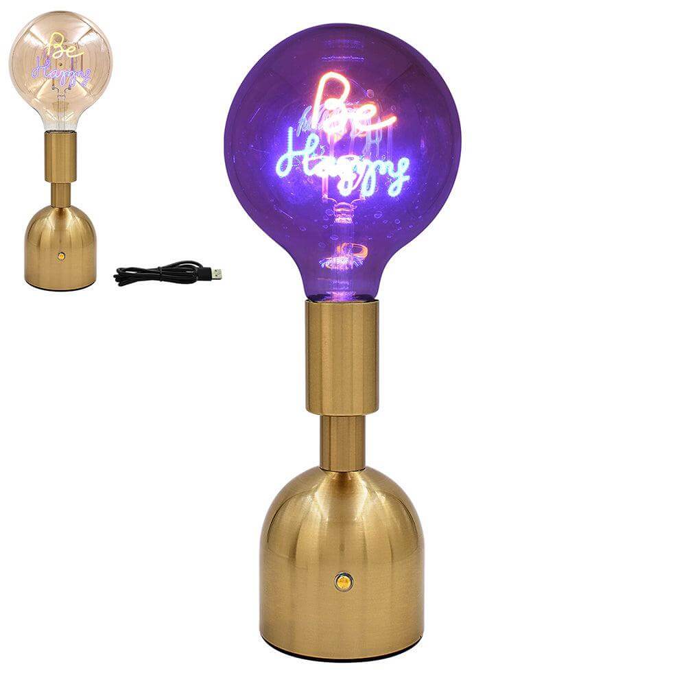 Be Happy LED Neon Text Brass Accent Decorative Lamp Clearance