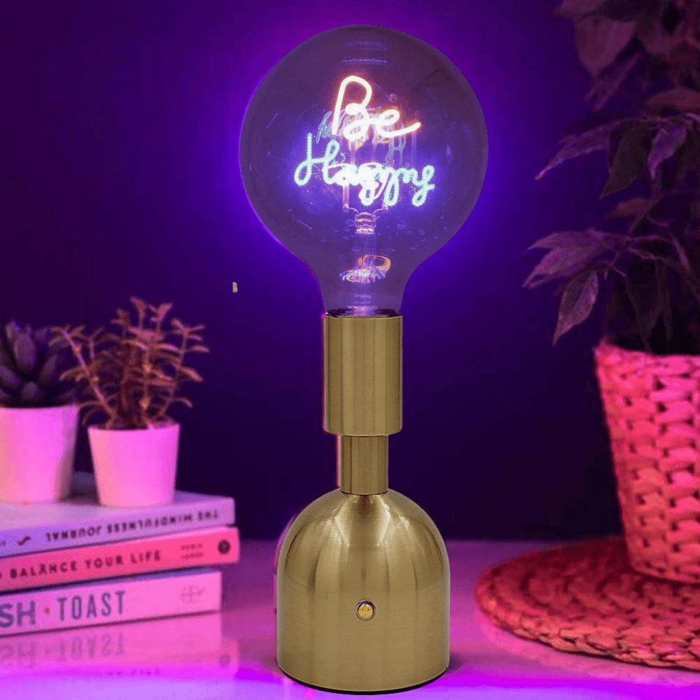 Be Happy LED Neon Text Brass Accent Decorative Lamp Clearance