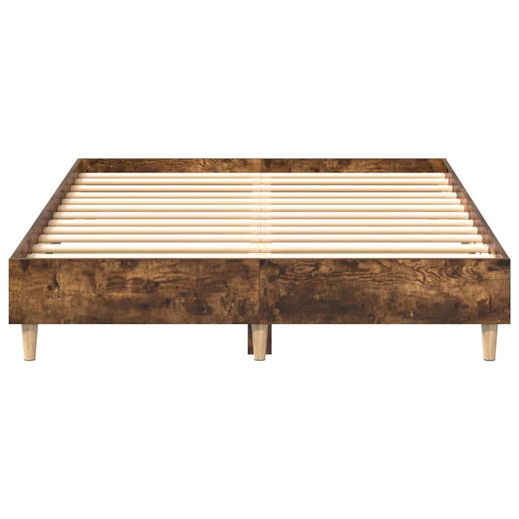 Bed Frame No Mattress Smoked Oak 140x190 cm Engineered Wood - Bargainia.com - 