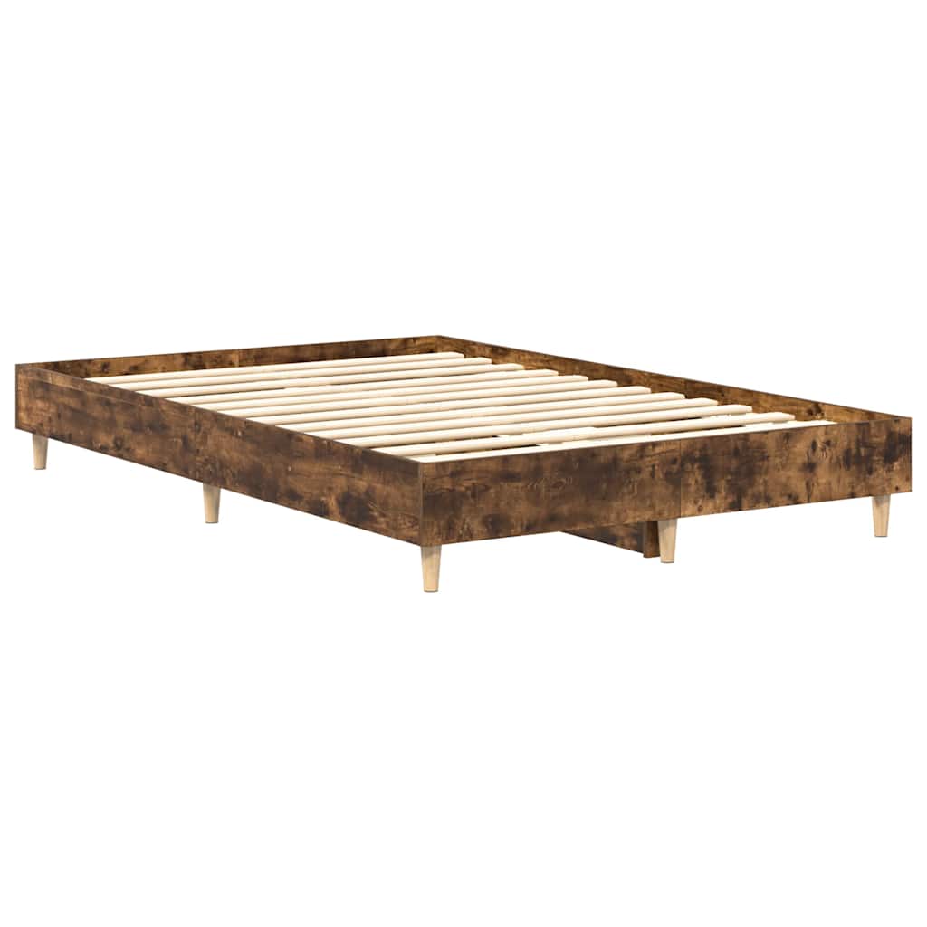 Bed Frame No Mattress Smoked Oak 140x190 cm Engineered Wood - Bargainia.com - 