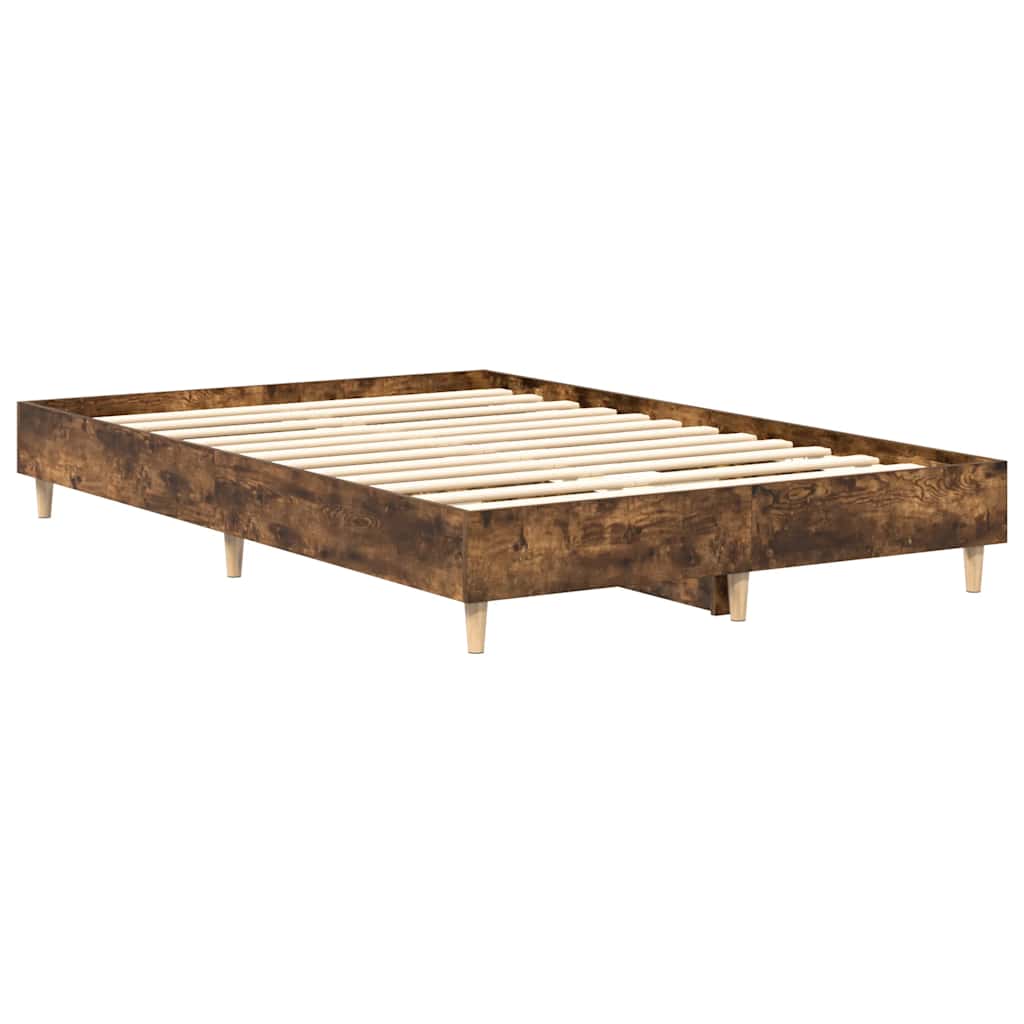 Bed Frame No Mattress Smoked Oak 140x190 cm Engineered Wood - Bargainia.com - 