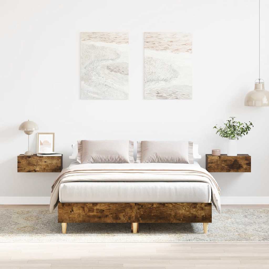 Bed Frame No Mattress Smoked Oak 140x190 cm Engineered Wood - Bargainia.com - 