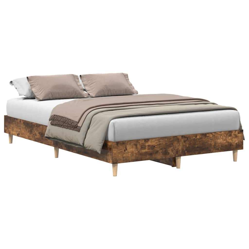 Bed Frame No Mattress Smoked Oak 140x190 cm Engineered Wood - Bargainia.com - 