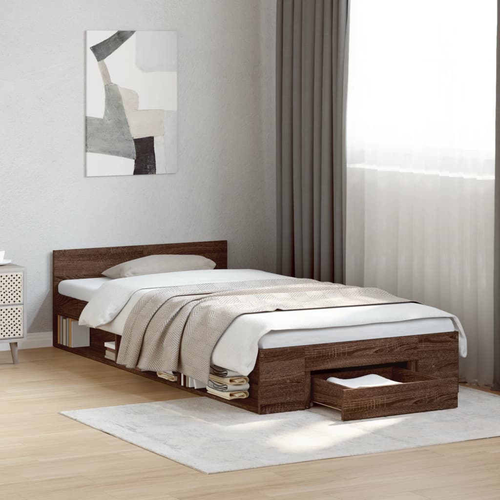 Bed Frame with Drawer without Mattress Brown Oak 90x200 cm - Bargainia.com - 