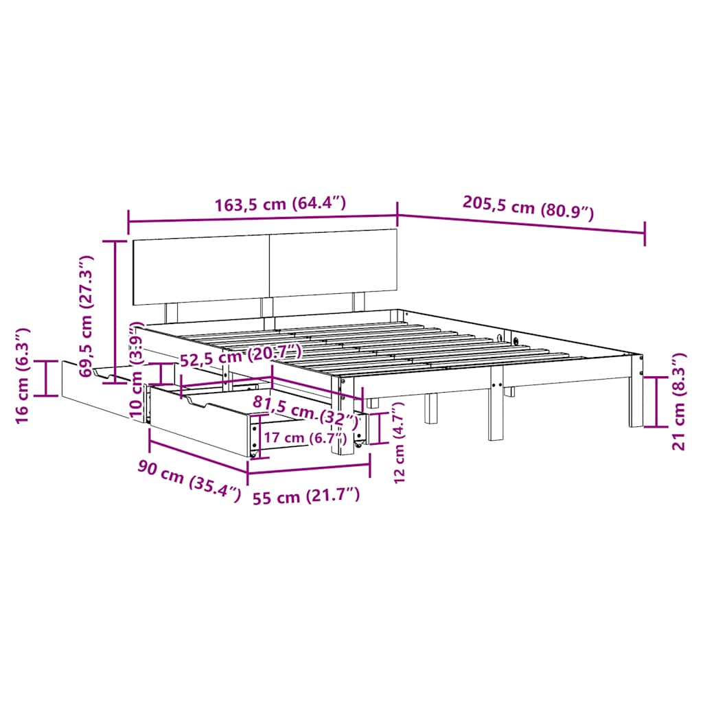 Bed Frame with Drawers without Mattress 160x200 cm - Bargainia.com - 