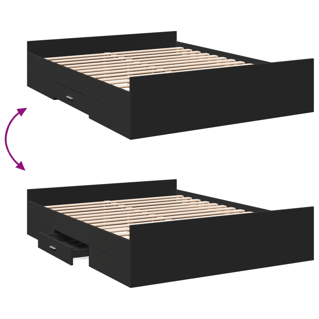 Bed Frame with Drawers without Mattress Black 150x200 cm King Size - Bargainia.com - 