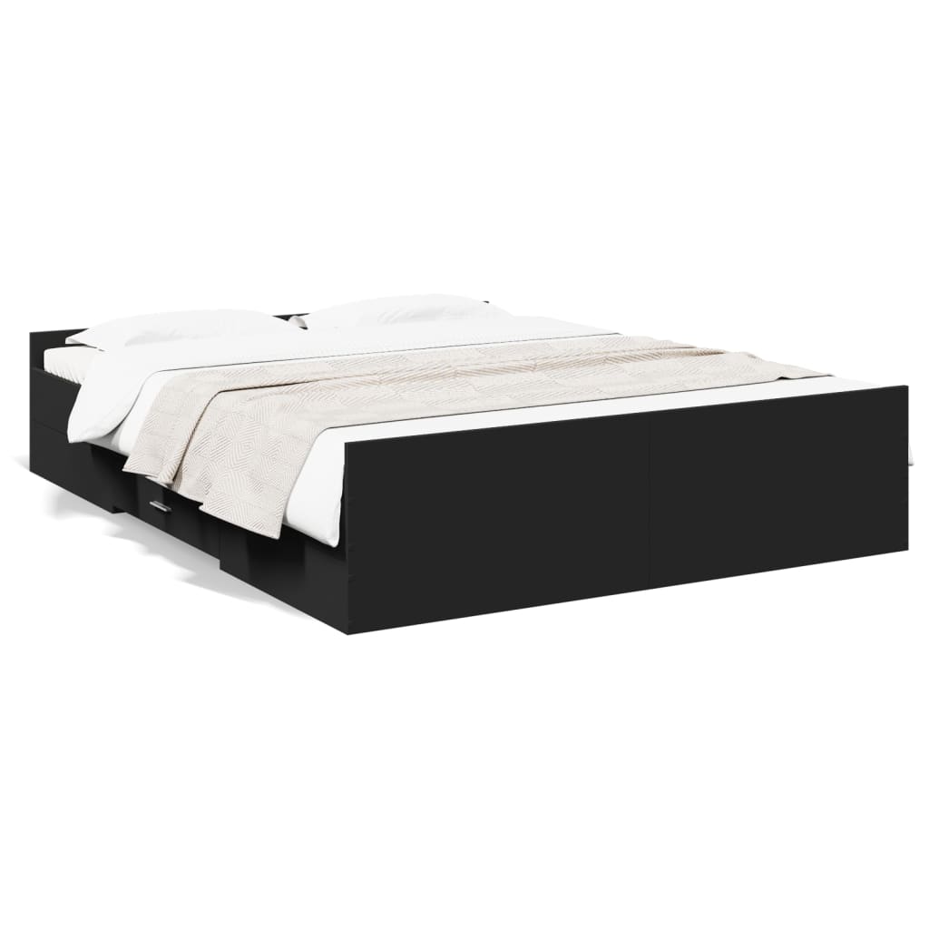 Bed Frame with Drawers without Mattress Black 150x200 cm King Size - Bargainia.com - 