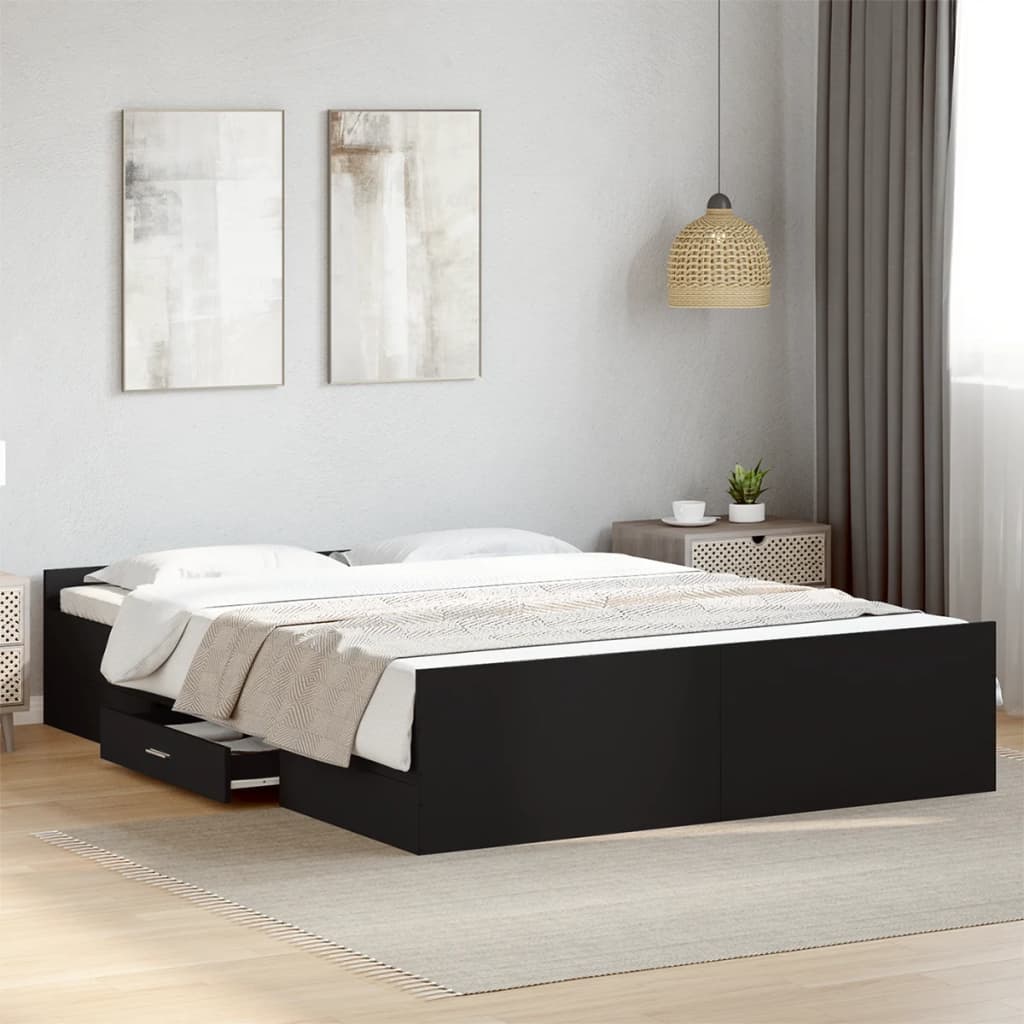 Bed Frame with Drawers without Mattress Black 150x200 cm King Size - Bargainia.com - 