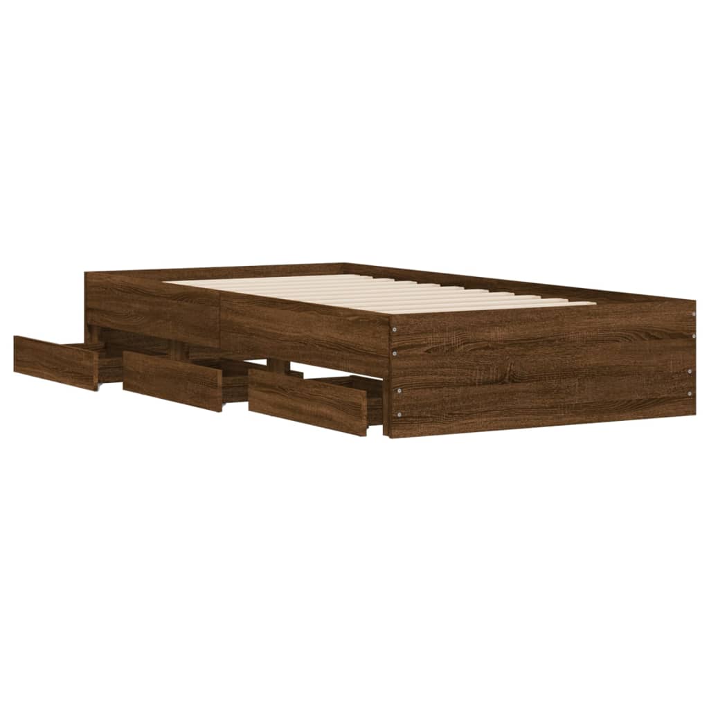 Bed Frame with Drawers without Mattress Brown Oak 75x190 cm Small Single - Bargainia.com - 
