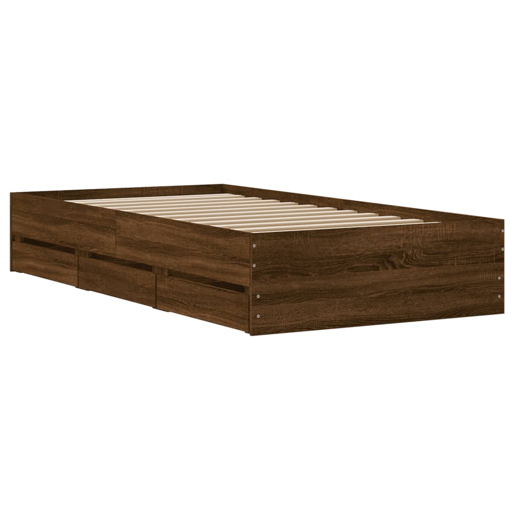 Bed Frame with Drawers without Mattress Brown Oak 75x190 cm Small Single - Bargainia.com - 