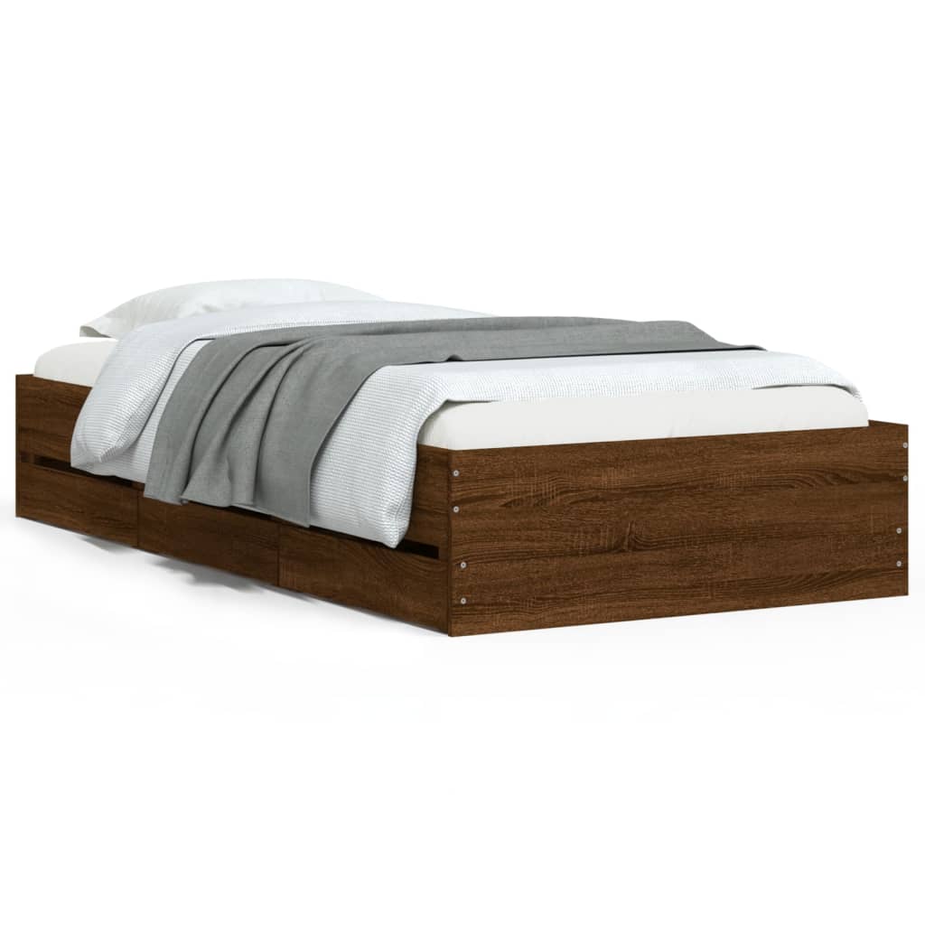Bed Frame with Drawers without Mattress Brown Oak 75x190 cm Small Single - Bargainia.com - 