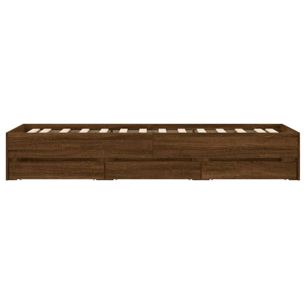 Bed Frame with Drawers without Mattress Brown Oak 75x190 cm Small Single - Bargainia.com - 