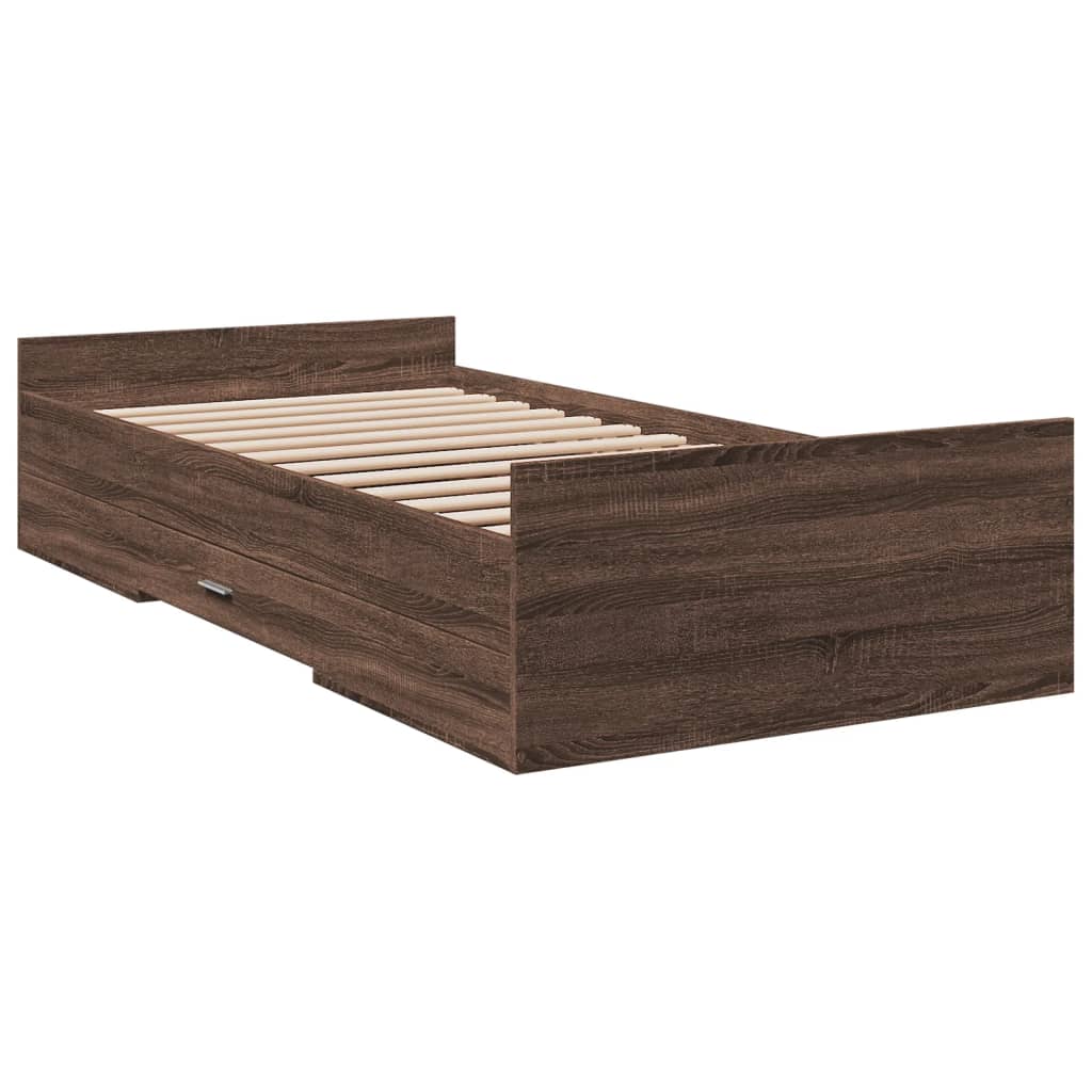 Bed Frame with Drawers without Mattress Brown Oak 75x190 cm Small Single - Bargainia.com - 