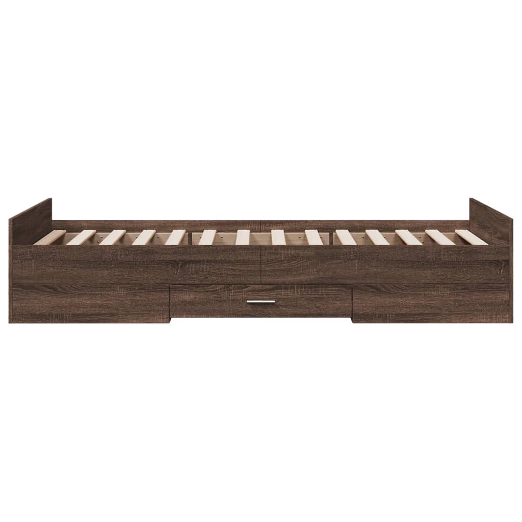 Bed Frame with Drawers without Mattress Brown Oak 75x190 cm Small Single - Bargainia.com - 