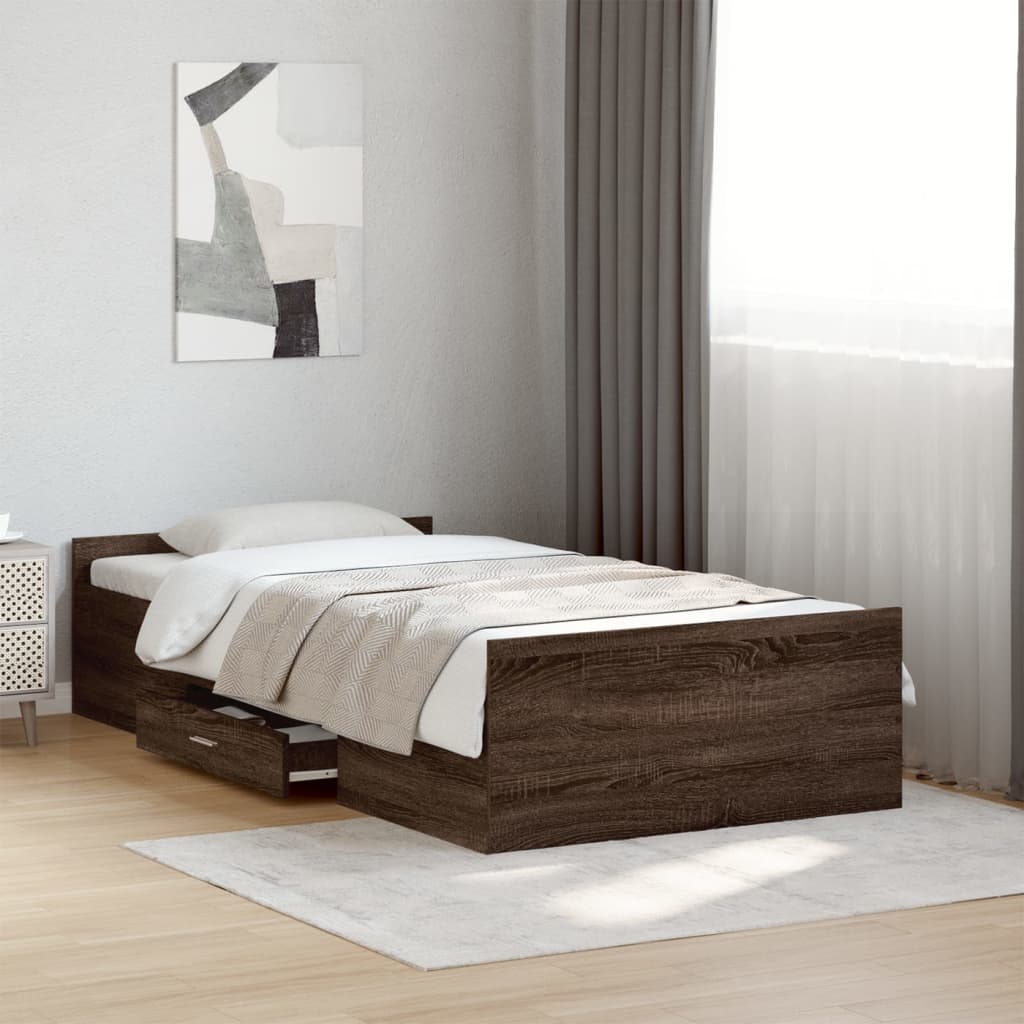 Bed Frame with Drawers without Mattress Brown Oak 75x190 cm Small Single - Bargainia.com - 
