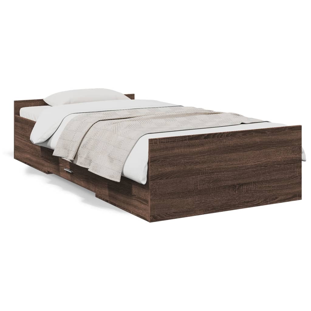 Bed Frame with Drawers without Mattress Brown Oak 75x190 cm Small Single - Bargainia.com - 