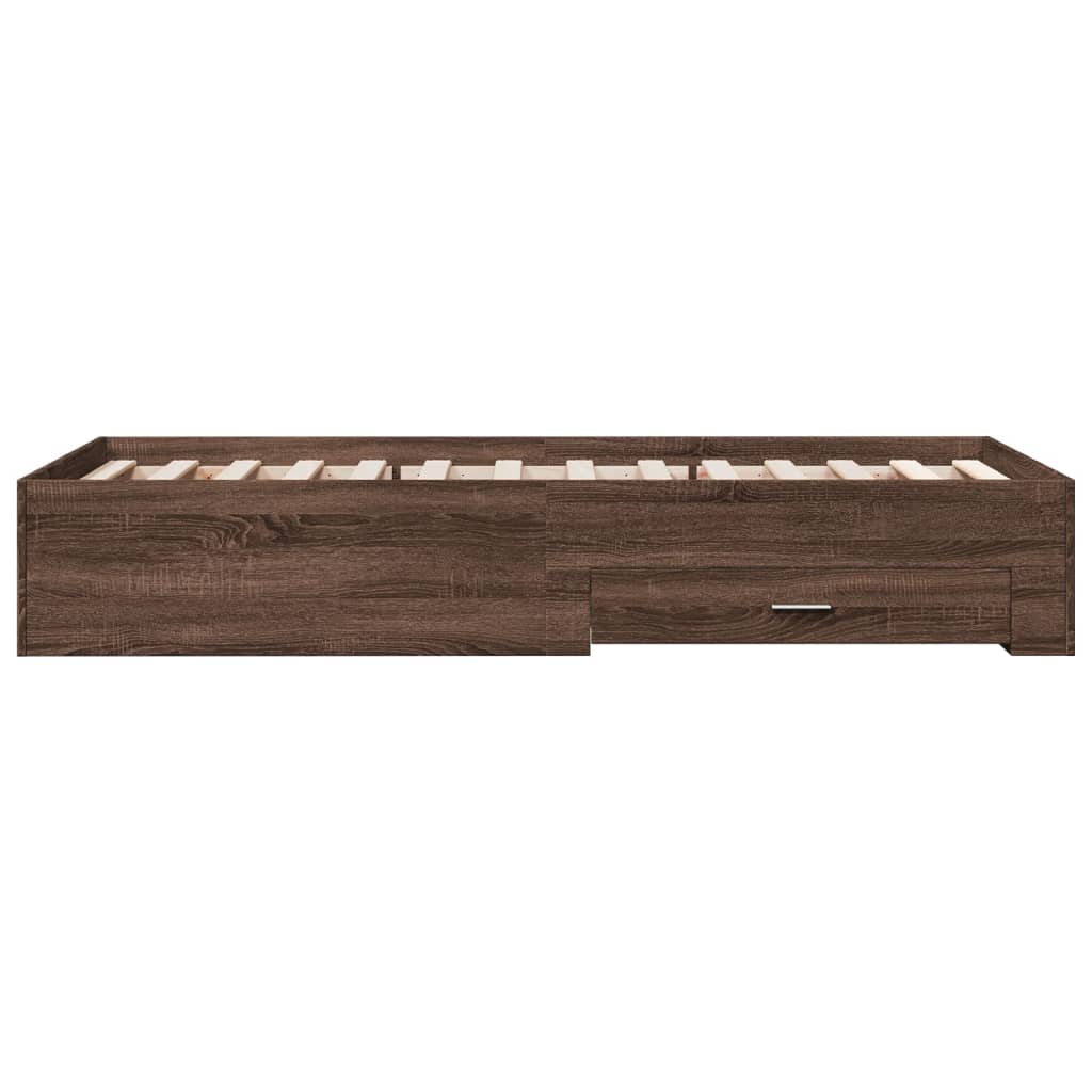 Bed Frame with Drawers without Mattress Brown Oak 75x190 cm Small Single - Bargainia.com - 