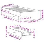 Bed Frame with Drawers without Mattress Brown Oak 75x190 cm Small Single - Bargainia.com - 