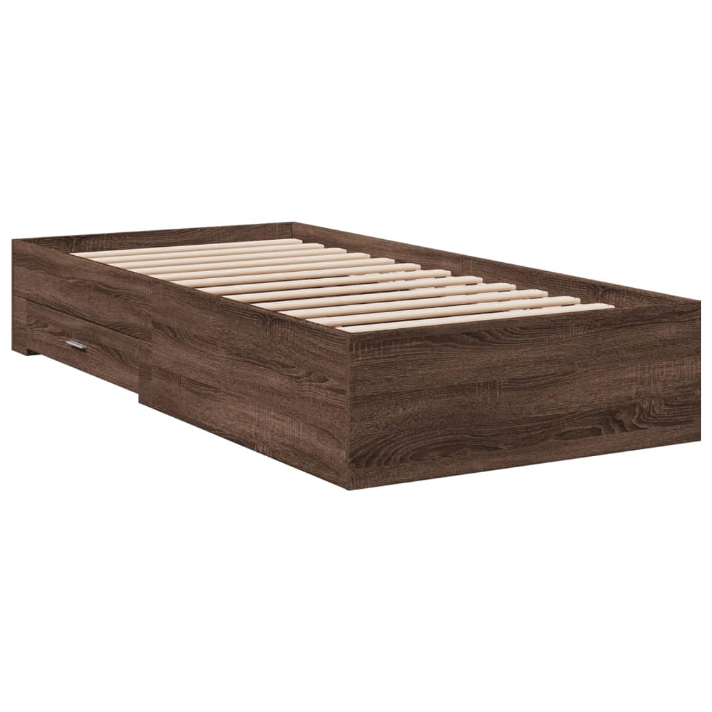 Bed Frame with Drawers without Mattress Brown Oak 75x190 cm Small Single - Bargainia.com - 