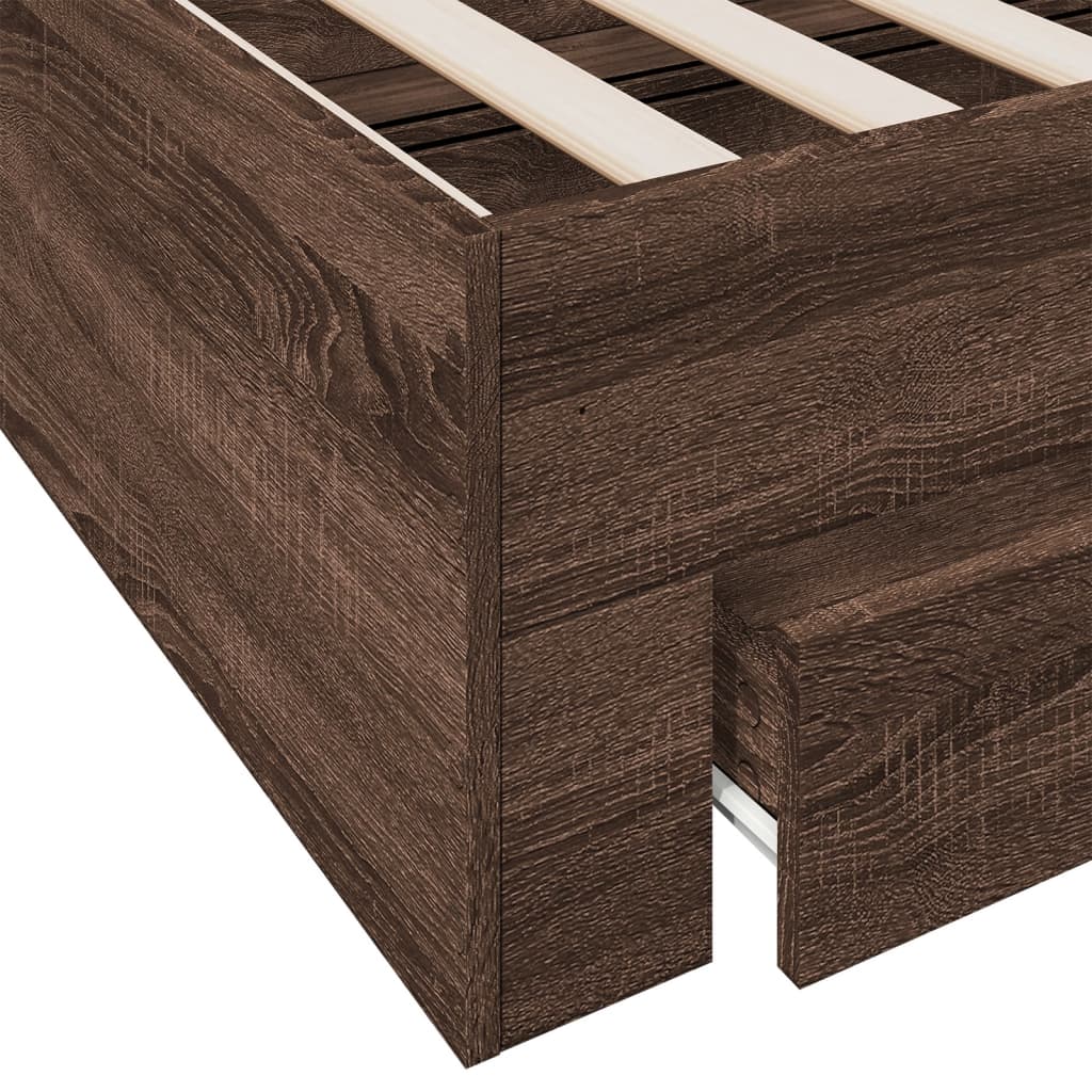 Bed Frame with Drawers without Mattress Brown Oak 75x190 cm Small Single - Bargainia.com - 