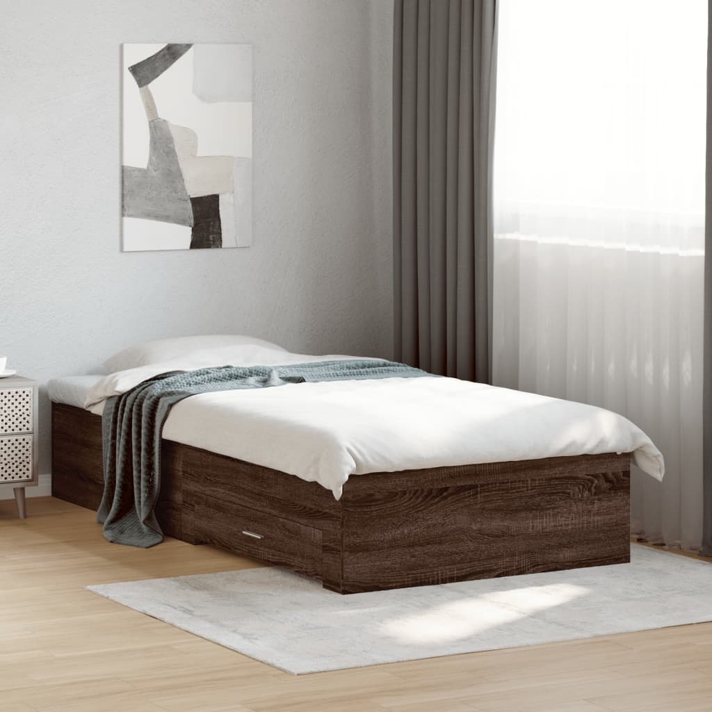 Bed Frame with Drawers without Mattress Brown Oak 75x190 cm Small Single - Bargainia.com - 